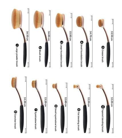 Image of 10pcs Professional Oval Makeup Brushes Set