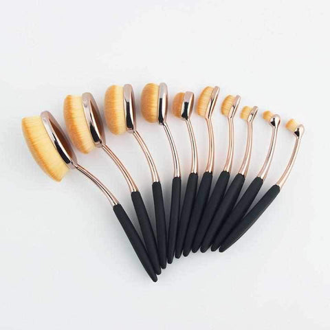 Image of 10pcs Professional Oval Makeup Brushes Set