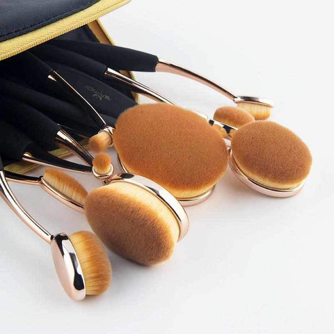 Image of 10pcs Professional Oval Makeup Brushes Set